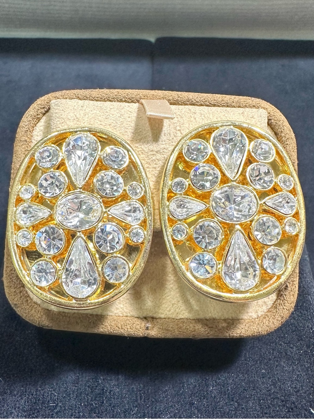 NOS/ Vtg Oversized Swarovski Glass Crystal Elements Statement Runway Earrings